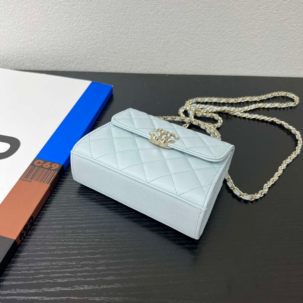 CHANEL Blue Mini Flap Bag with Handle - AP3237