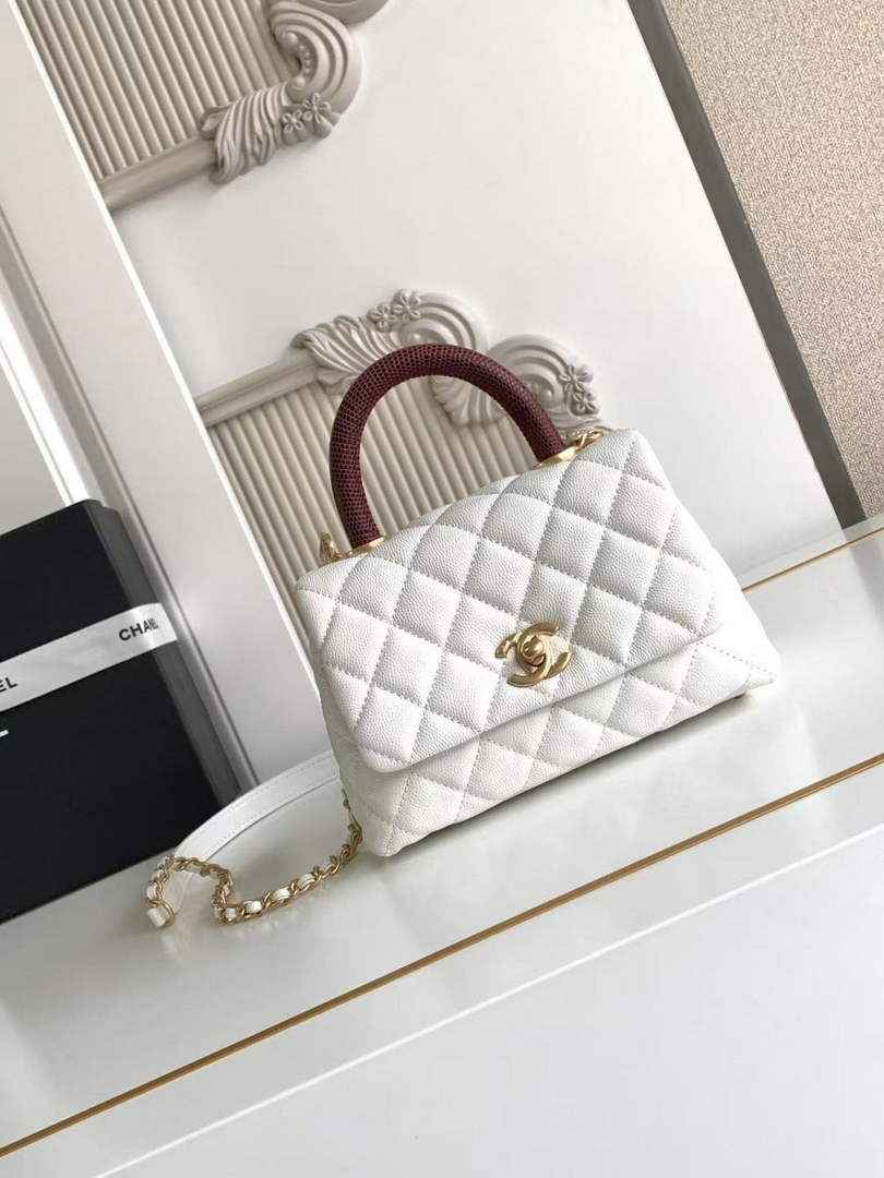 Chanel Mini Flap Bag with Top Handle AS2215 - White Red Leather