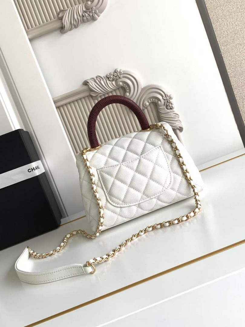 Chanel Mini Flap Bag with Top Handle AS2215 - White Red Leather