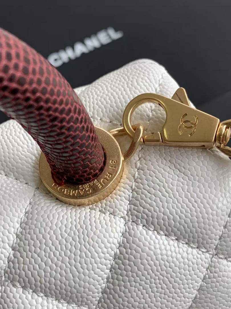 Chanel Mini Flap Bag with Top Handle AS2215 - White Red Leather
