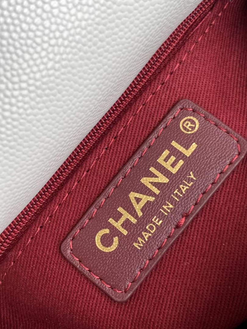 Chanel Mini Flap Bag with Top Handle AS2215 - White Red Leather