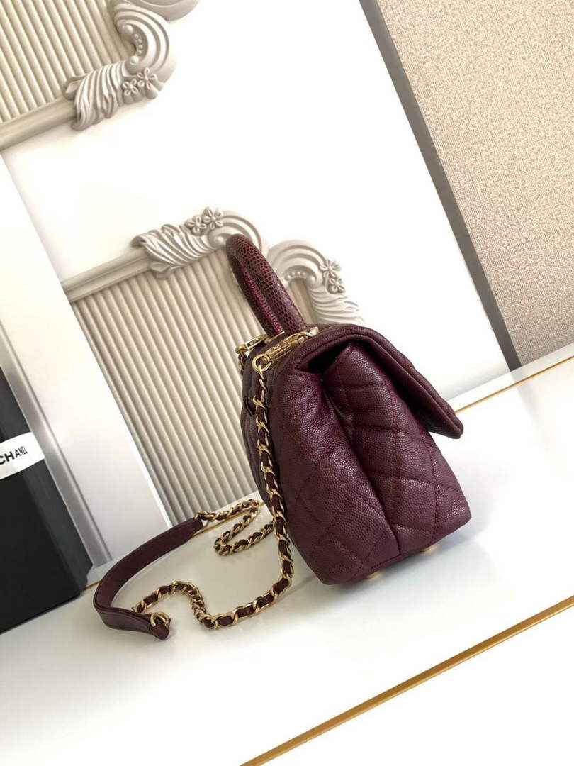 Chanel Mini Flap Bag with Top Handle AS2215 - Wine Red Leather Gold