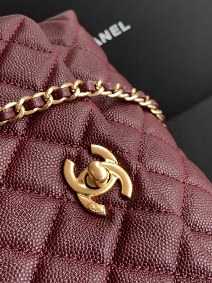 Chanel Mini Flap Bag with Top Handle AS2215 - Wine Red Leather Gold