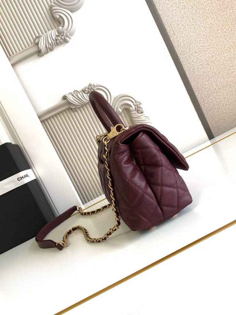 Chanel Mini Flap Bag with Top Handle AS2215 - Wine Red Leather