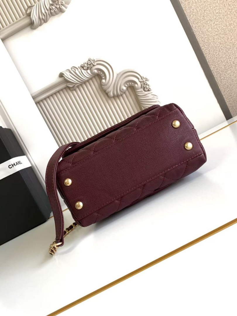 Chanel Mini Flap Bag with Top Handle AS2215 - Wine Red Leather