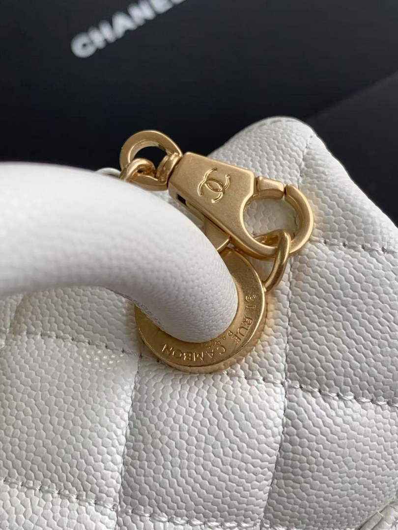Chanel Mini Flap Bag with Top Handle AS2215 - White Leather