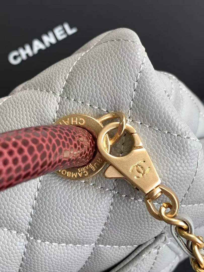 Chanel Mini Flap Bag with Top Handle AS2215 - Gray Red Leather