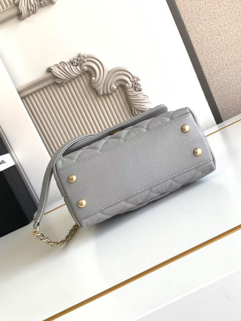 Chanel Mini Flap Bag with Top Handle AS2215 - Gray Red Leather