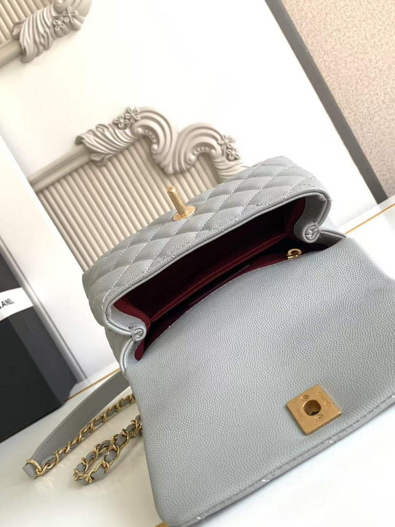 Chanel Mini Flap Bag with Top Handle AS2215 - Gray Red Leather