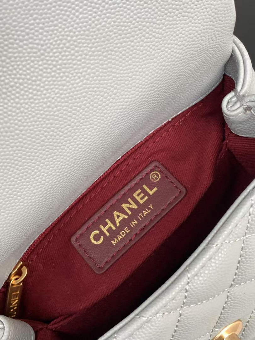 Chanel Mini Flap Bag with Top Handle AS2215 - Gray Red Leather