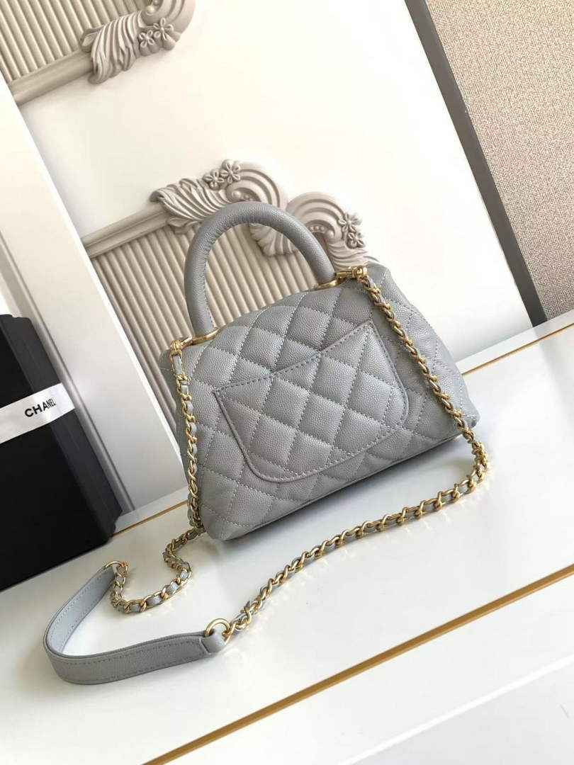 Chanel Mini Flap Bag with Top Handle AS2215 - Gray Leather