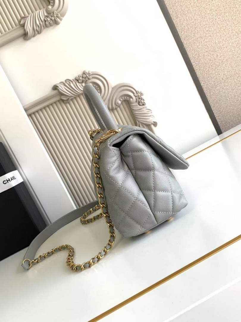 Chanel Mini Flap Bag with Top Handle AS2215 - Gray Leather