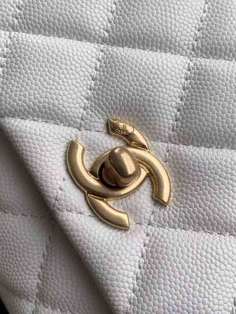 Chanel Mini Flap Bag with Top Handle AS2215 - White Leather