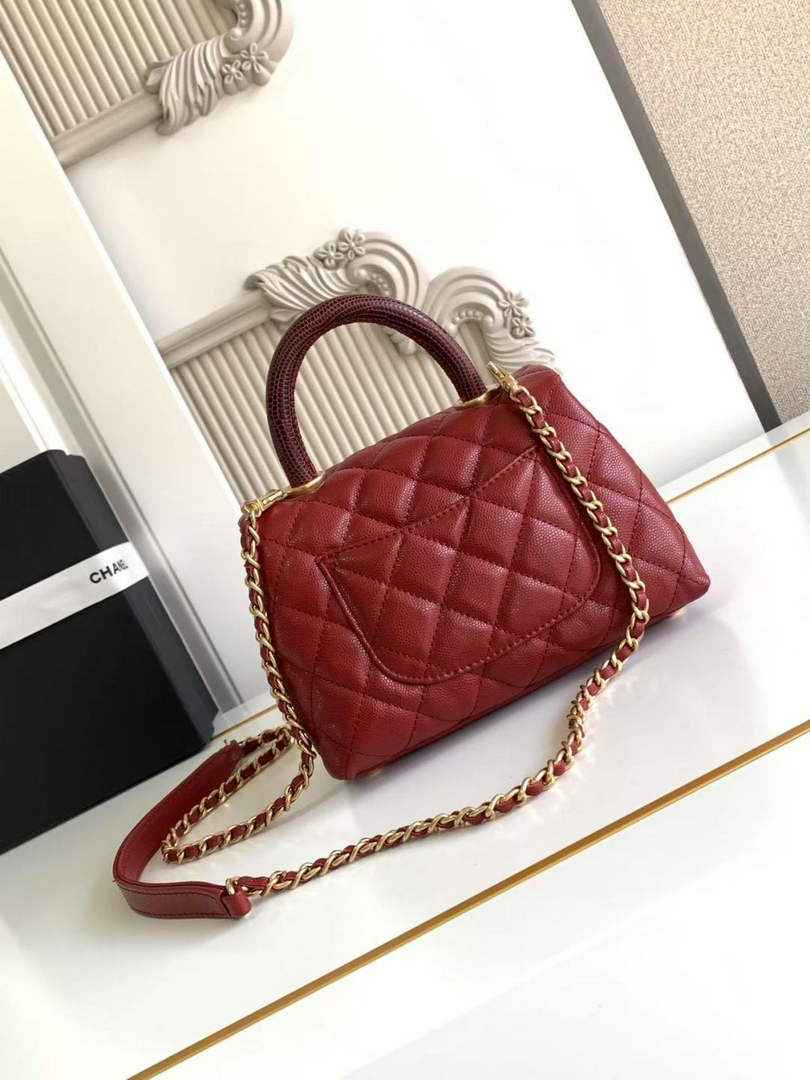Chanel Mini Flap Bag with Top Handle AS2215 - Red Leather Gold
