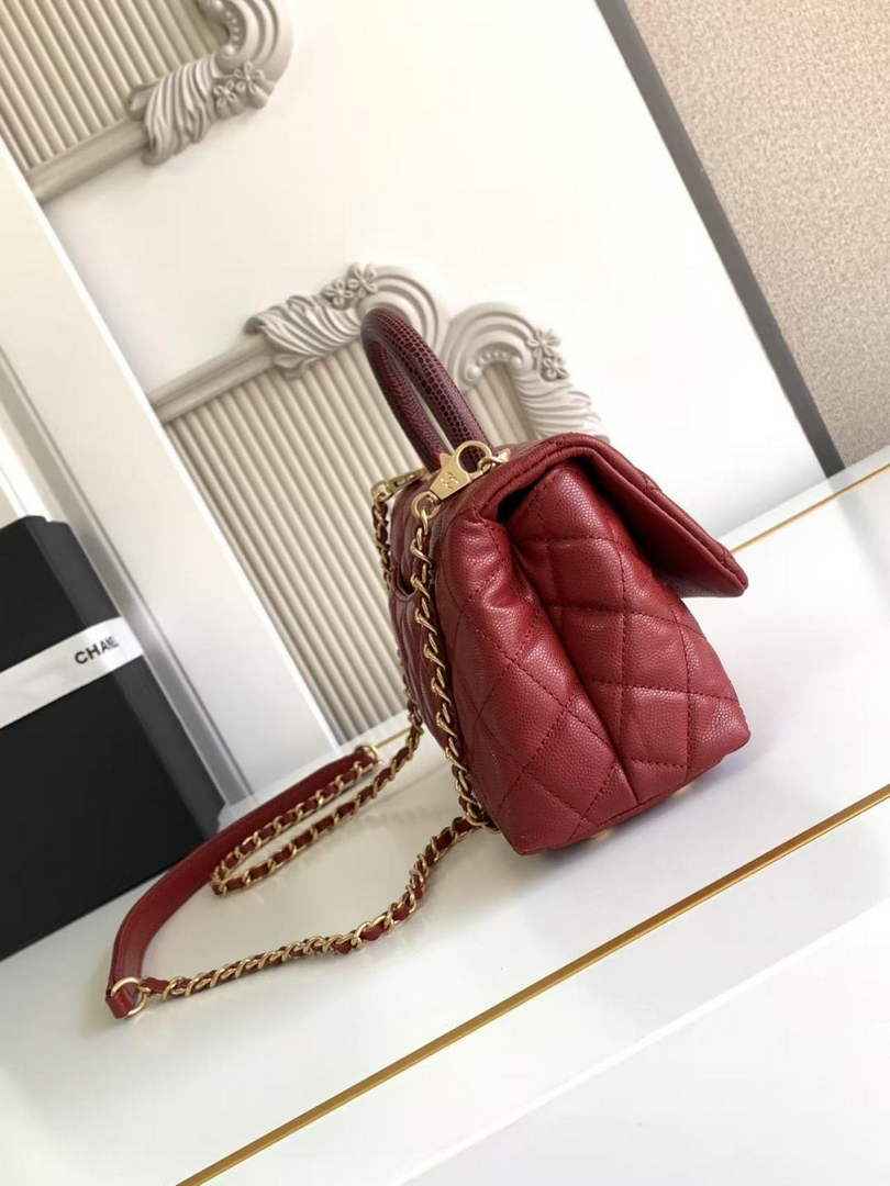 Chanel Mini Flap Bag with Top Handle AS2215 - Red Leather Gold