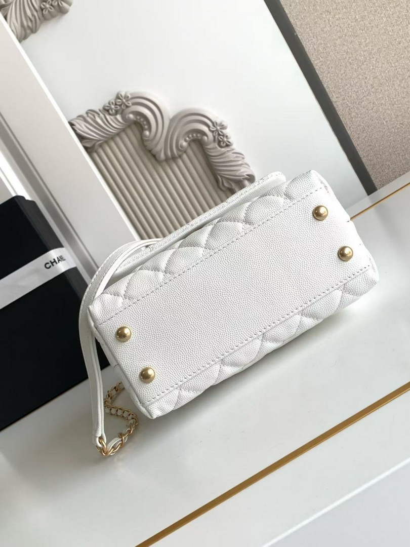 Chanel Mini Flap Bag with Top Handle AS2215 - White Leather