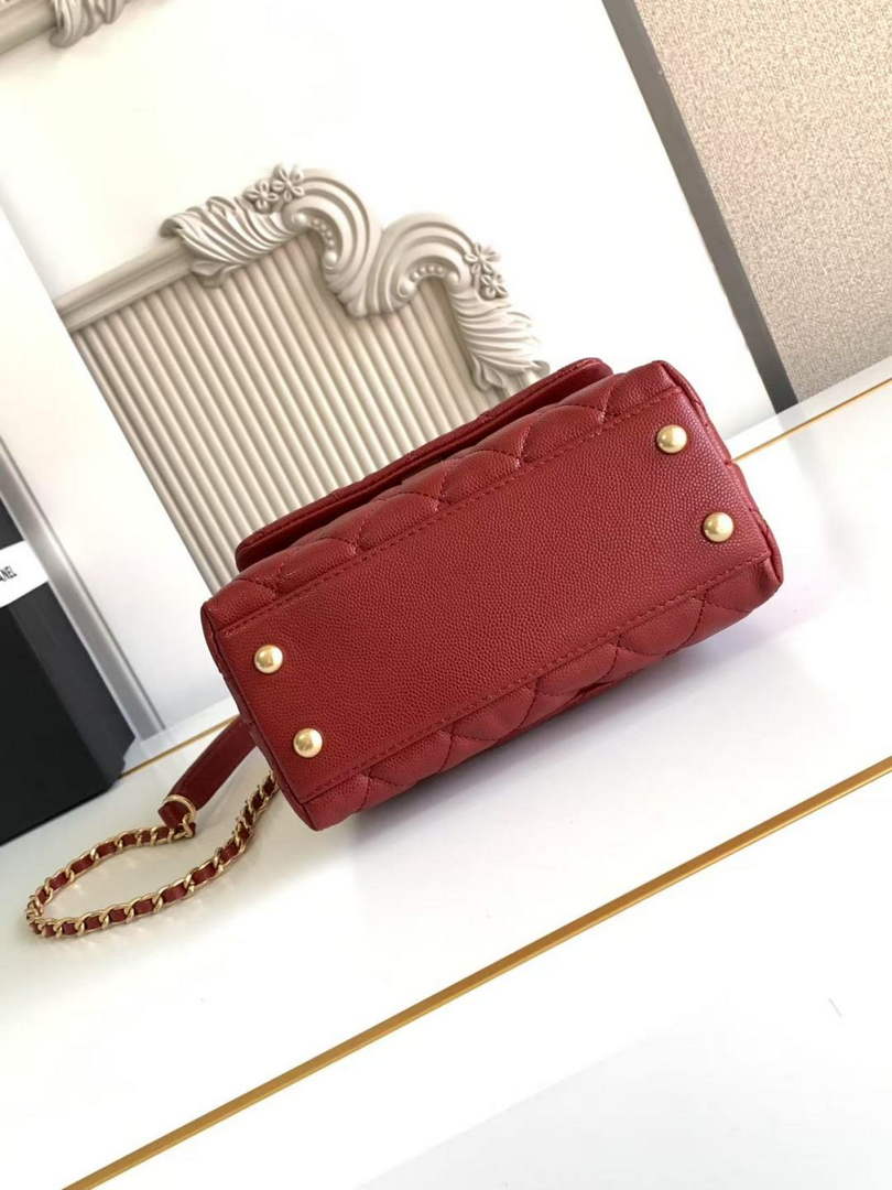 Chanel Mini Flap Bag with Top Handle AS2215 - Red Leather Gold