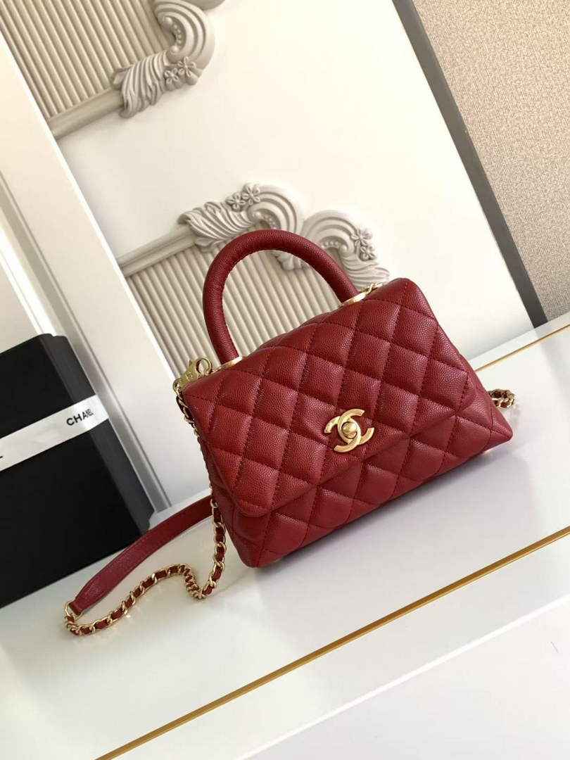 Chanel Mini Flap Bag with Top Handle AS2215 - Red Leather