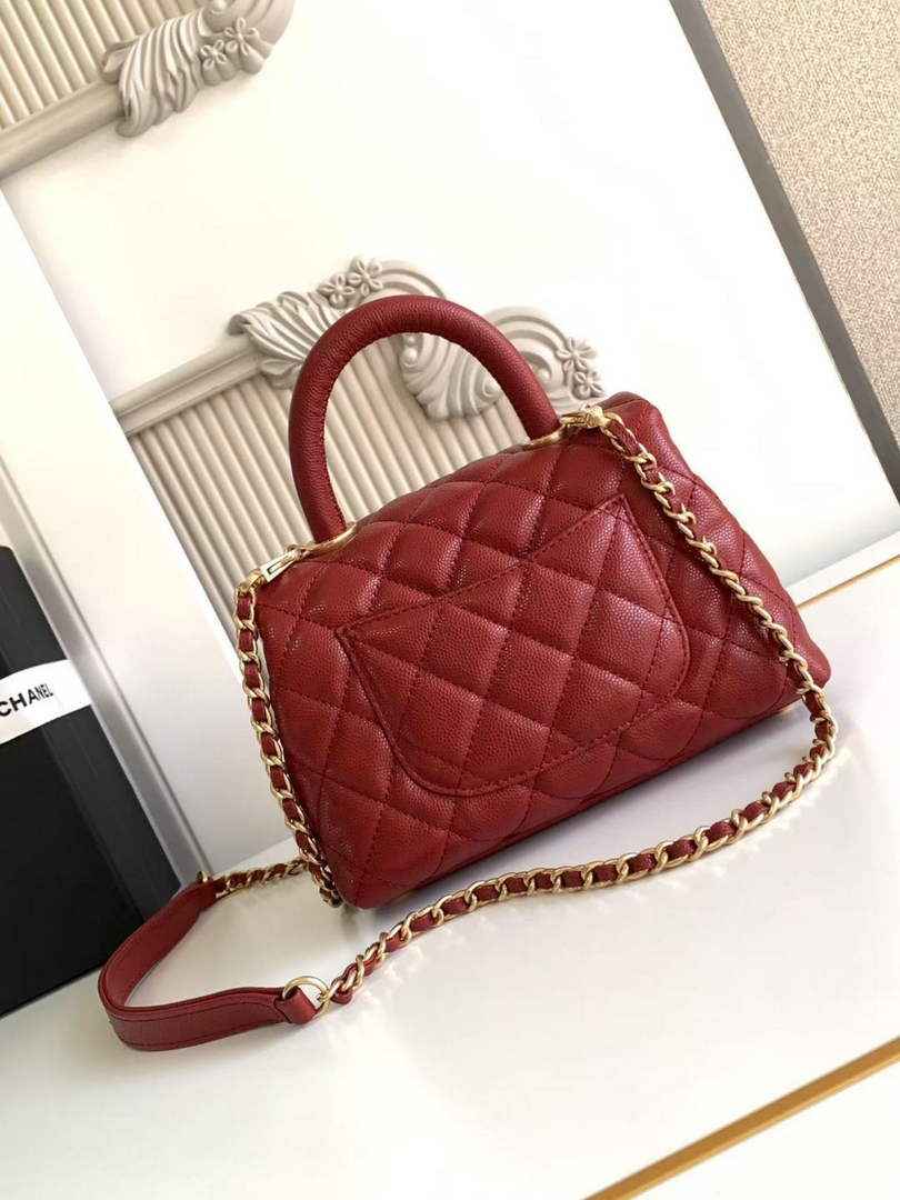 Chanel Mini Flap Bag with Top Handle AS2215 - Red Leather