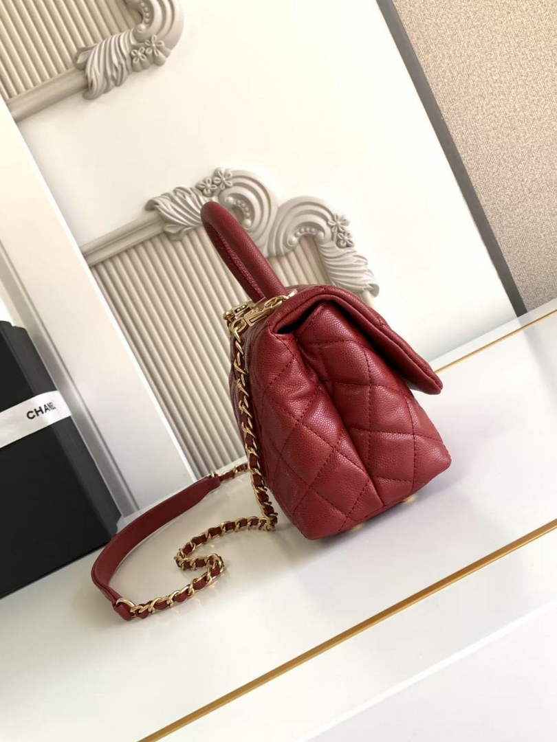 Chanel Mini Flap Bag with Top Handle AS2215 - Red Leather