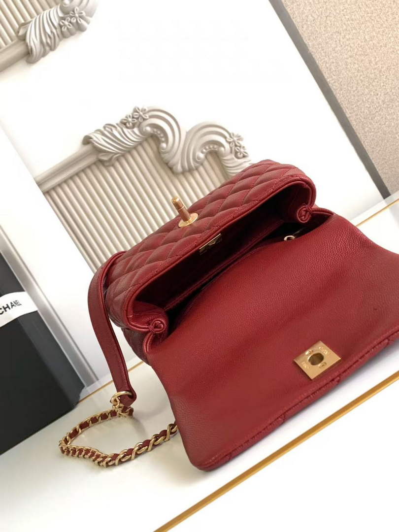 Chanel Mini Flap Bag with Top Handle AS2215 - Red Leather