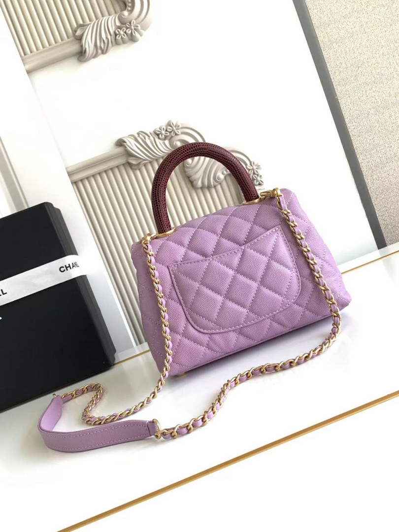 Chanel Mini Flap Bag with Top Handle AS2215 - Purple Red Leather