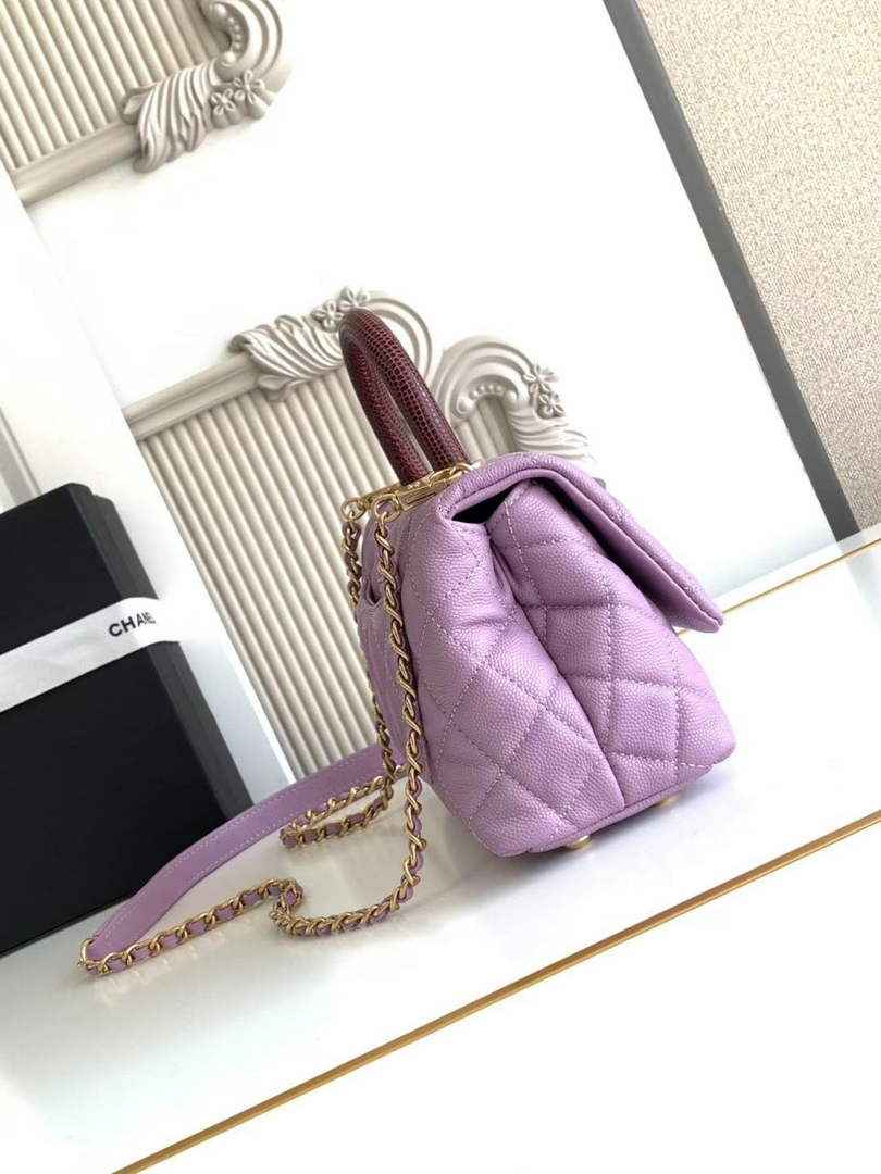 Chanel Mini Flap Bag with Top Handle AS2215 - Purple Red Leather
