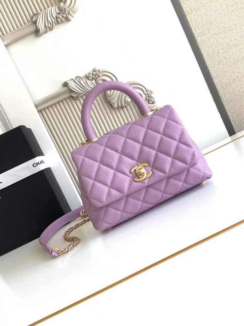 Chanel Mini Flap Bag with Top Handle AS2215 - Purple Leather