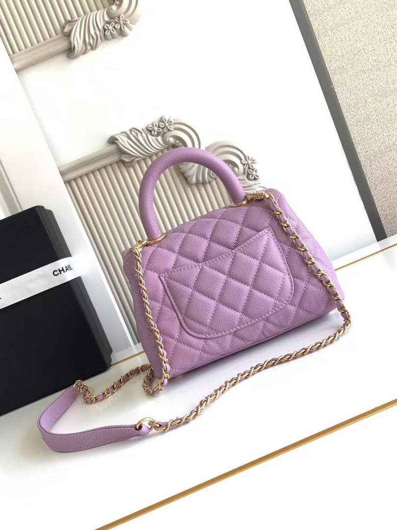 Chanel Mini Flap Bag with Top Handle AS2215 - Purple Leather