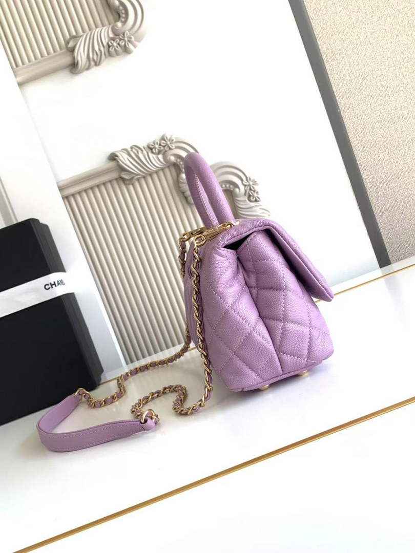 Chanel Mini Flap Bag with Top Handle AS2215 - Purple Leather