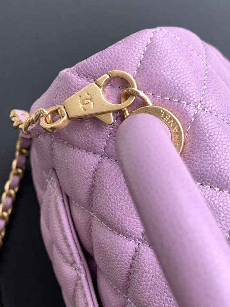 Chanel Mini Flap Bag with Top Handle AS2215 - Purple Leather