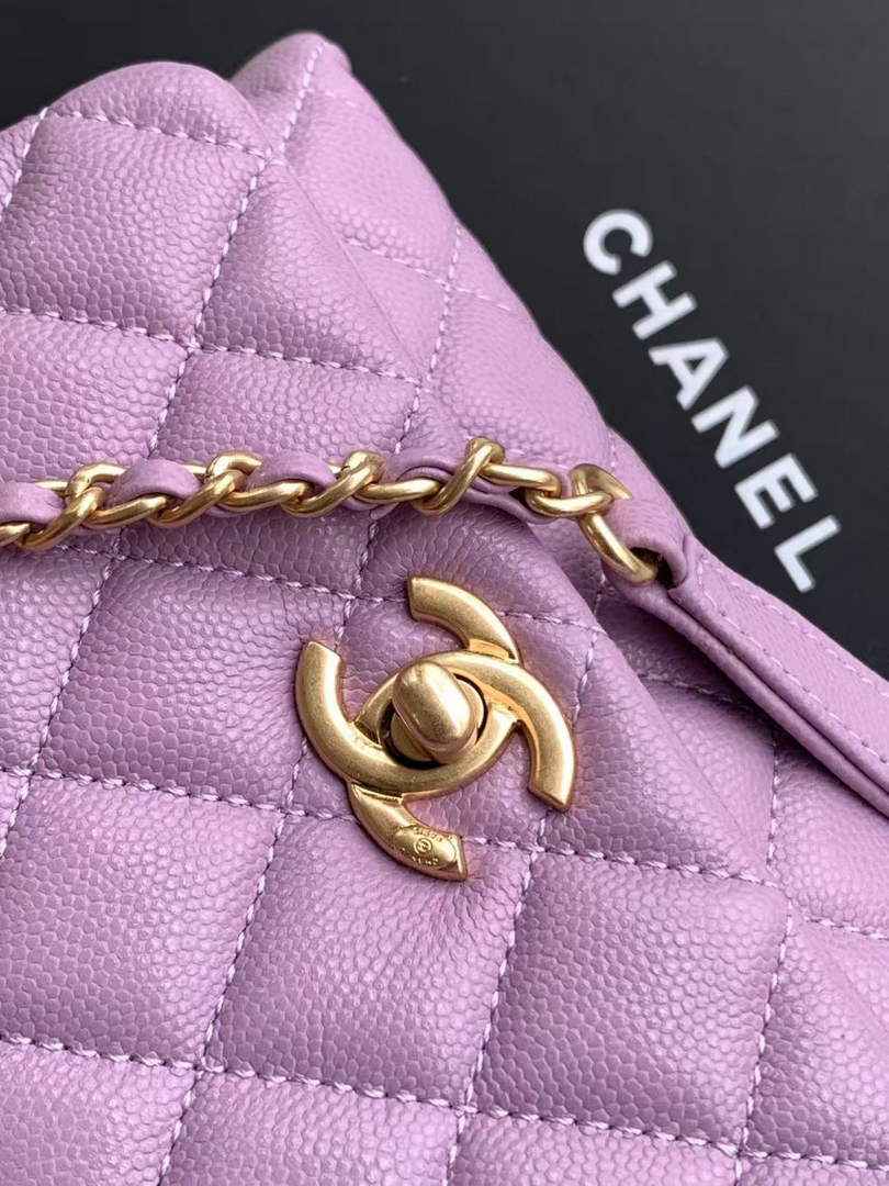 Chanel Mini Flap Bag with Top Handle AS2215 - Purple Leather