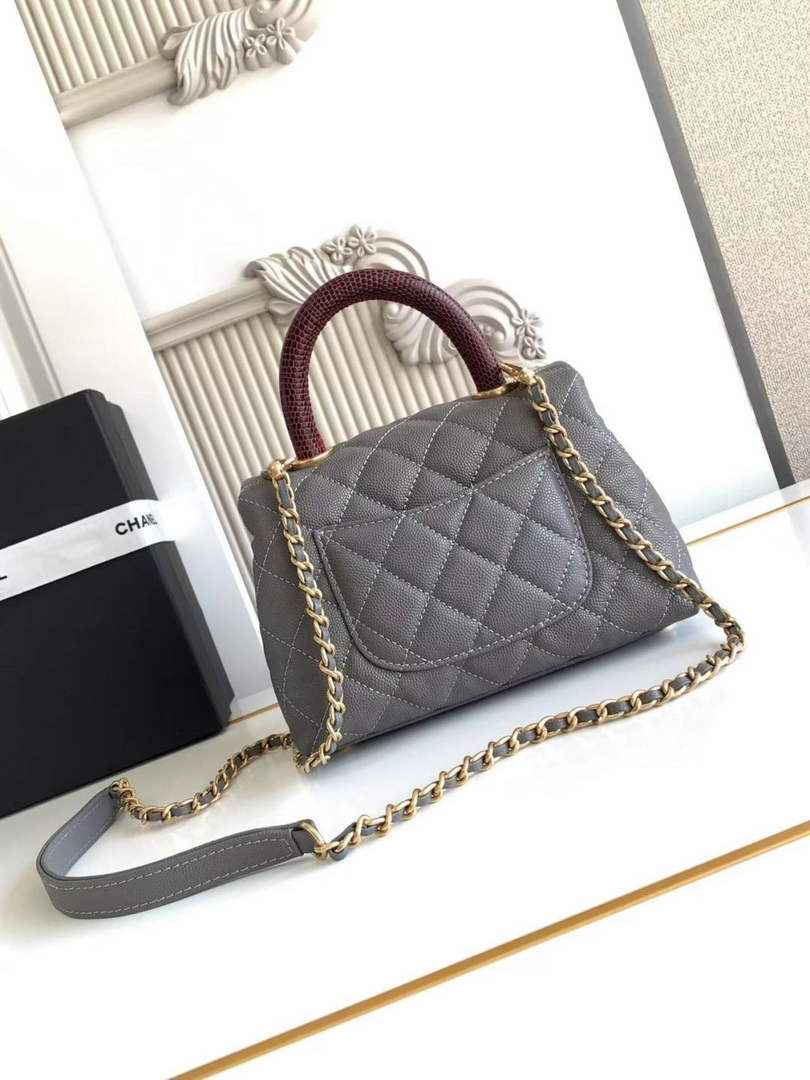 Chanel Mini Flap Bag with Top Handle AS2215 - Dark Gray Red Leather