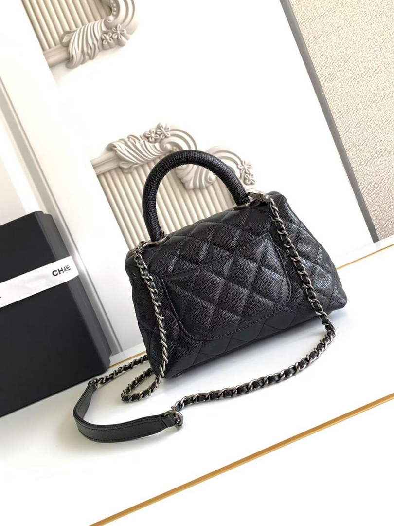 Chanel Mini Flap Bag with Top Handle AS2215 - Black Leather