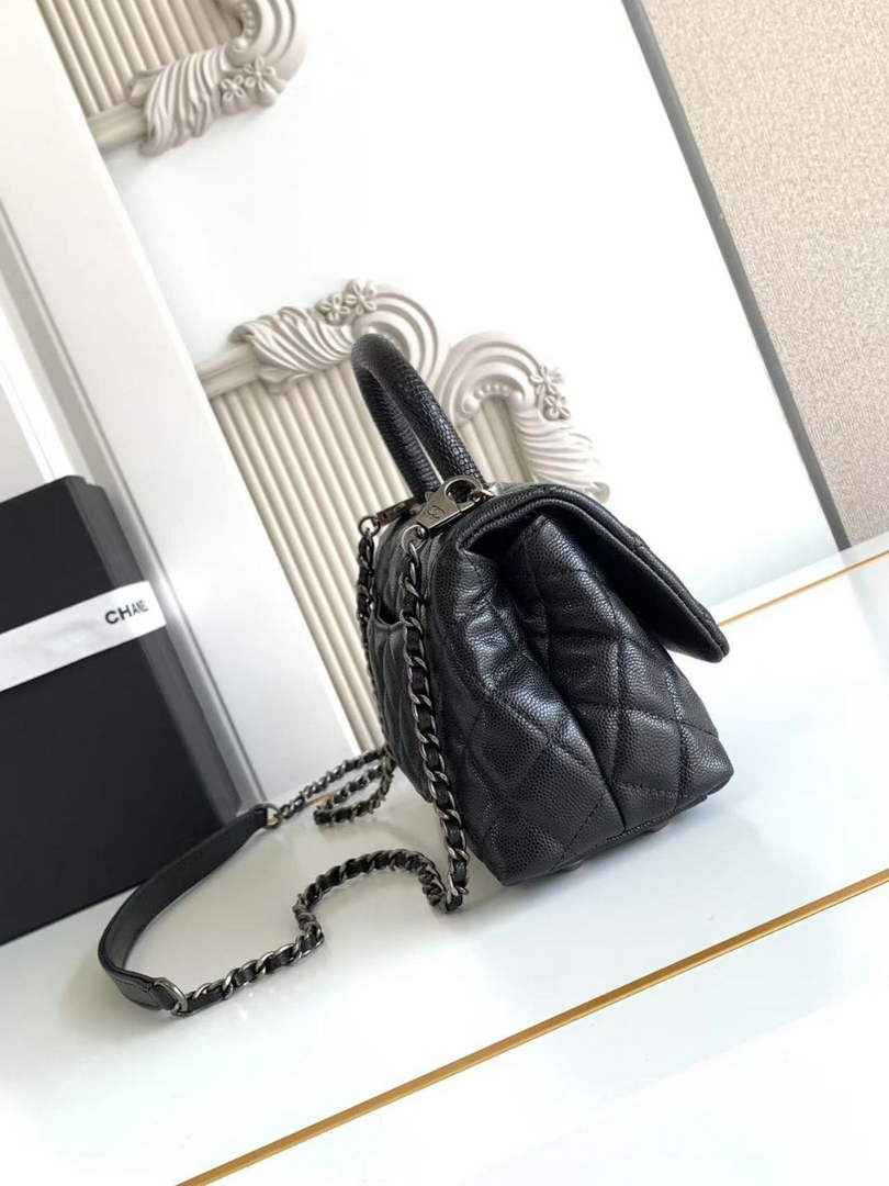 Chanel Mini Flap Bag with Top Handle AS2215 - Black Leather
