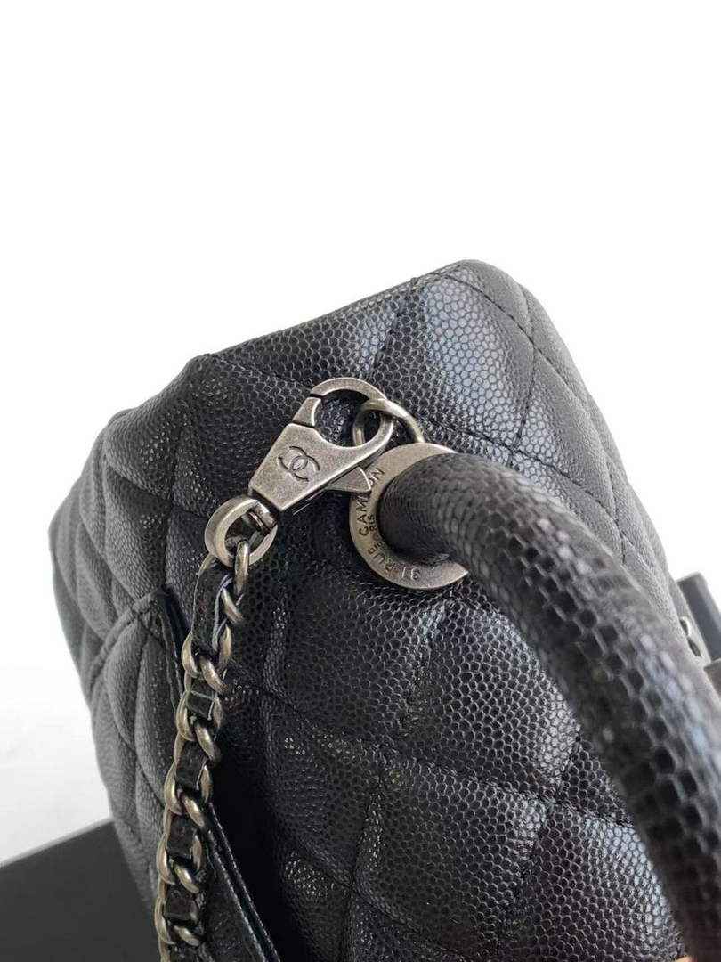 Chanel Mini Flap Bag with Top Handle AS2215 - Black Leather