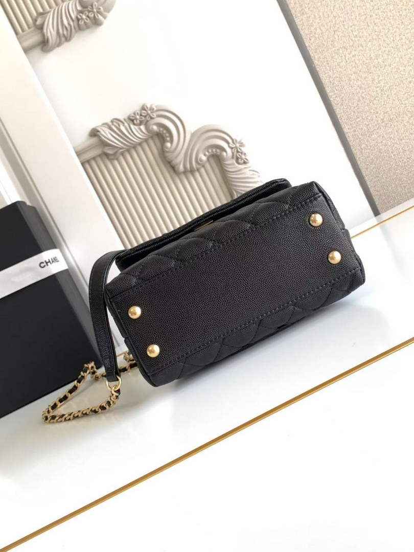 Chanel Mini Flap Bag with Top Handle AS2215 - Black Leather - Gold Hardware