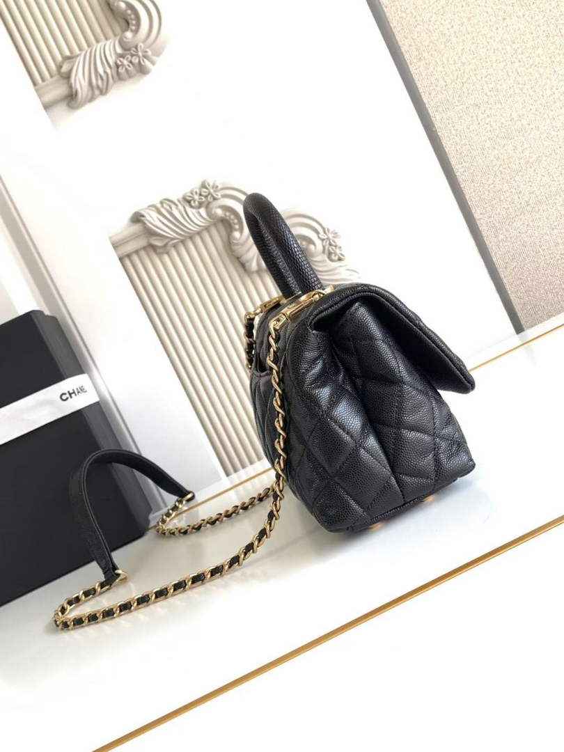 Chanel Mini Flap Bag with Top Handle AS2215 - Black Leather - Gold Hardware