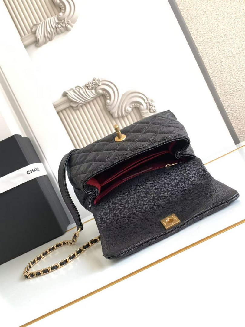 Chanel Mini Flap Bag with Top Handle AS2215 - Black Leather - Gold Hardware