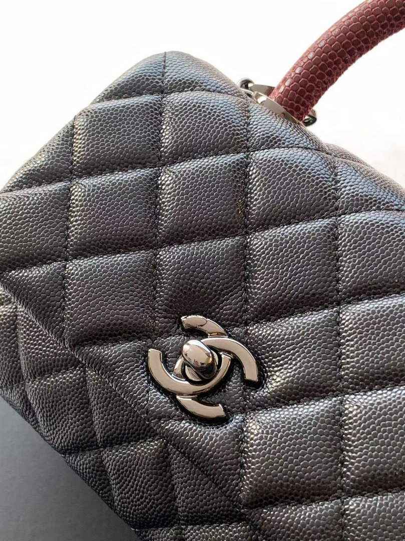Chanel Mini Flap Bag with Top Handle AS2215 - Black Red Leather