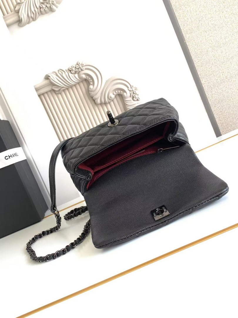 Chanel Mini Flap Bag with Top Handle AS2215 - Black Red Leather