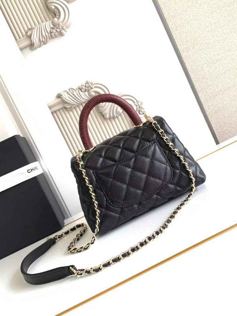 Chanel Mini Flap Bag with Top Handle AS2215 - Black Red Leather - Gold