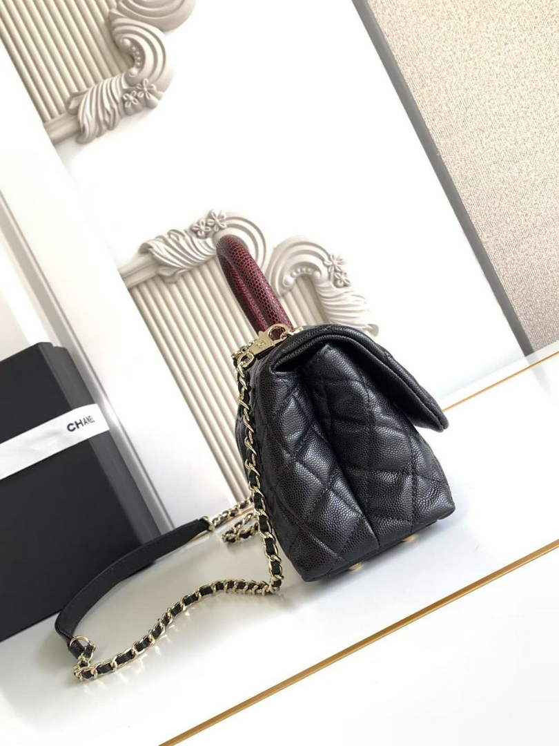 Chanel Mini Flap Bag with Top Handle AS2215 - Black Red Leather - Gold