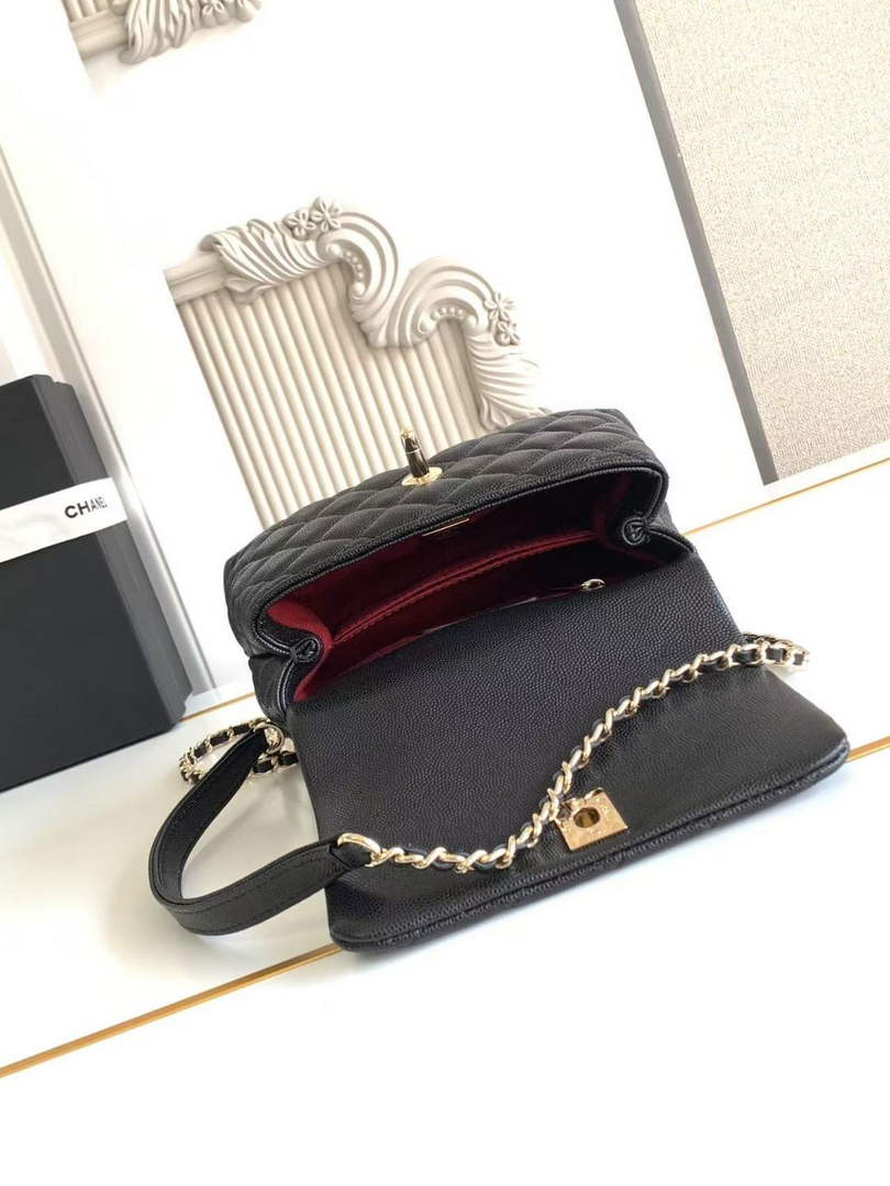 Chanel Mini Flap Bag with Top Handle AS2215 - Black Red Leather - Gold