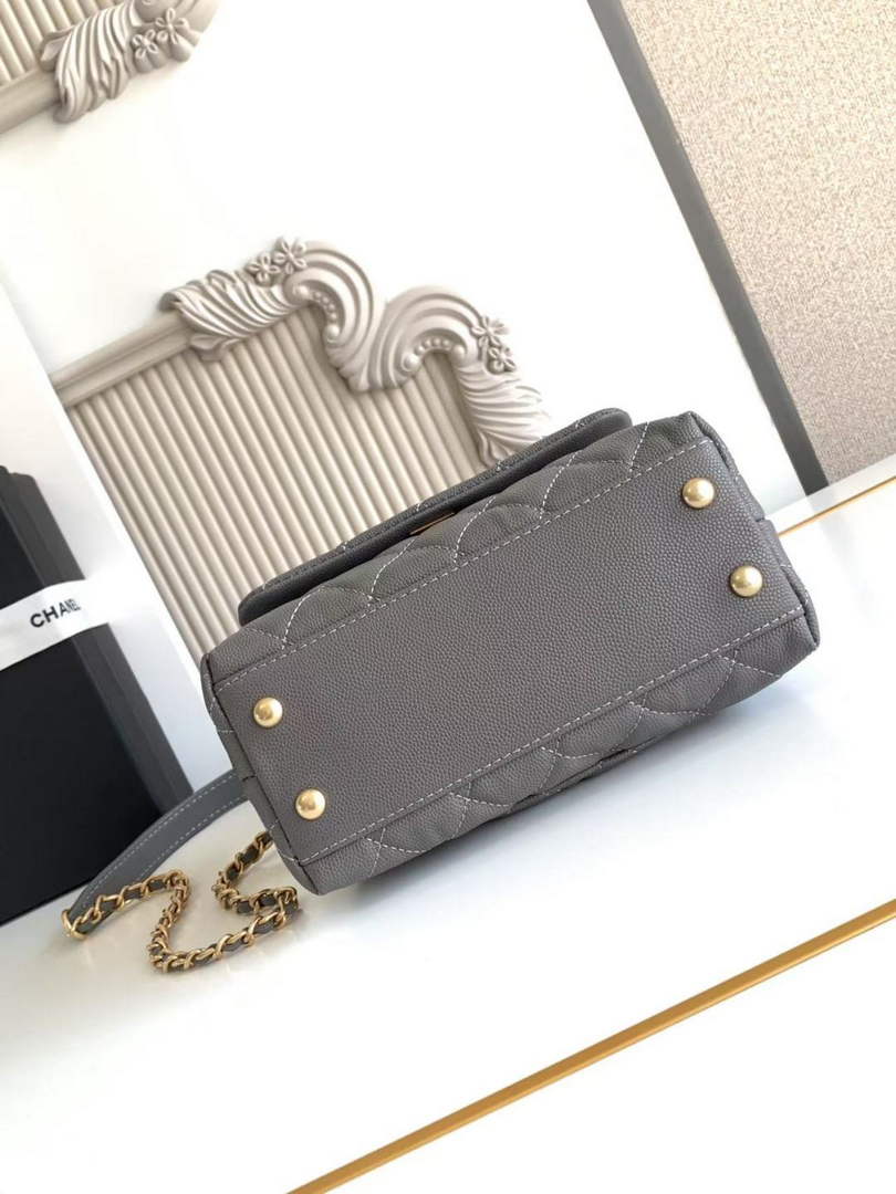 Chanel Mini Flap Bag with Top Handle AS2215 - Dark Gray Red Leather