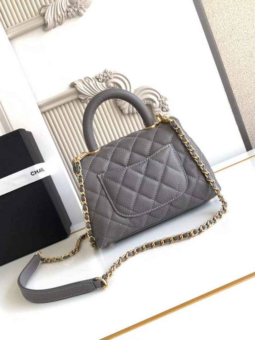 Chanel Mini Flap Bag with Top Handle AS2215 - Dark Gray Leather
