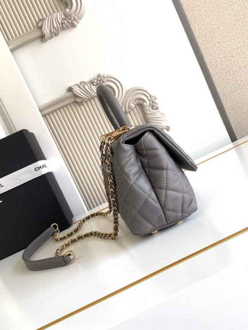 Chanel Mini Flap Bag with Top Handle AS2215 - Dark Gray Leather