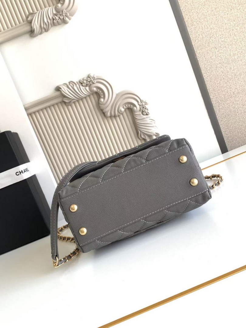 Chanel Mini Flap Bag with Top Handle AS2215 - Dark Gray Leather