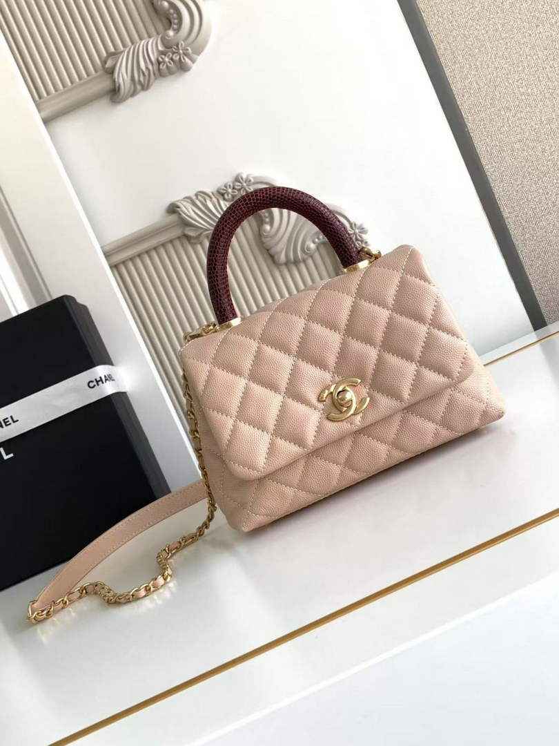 Chanel Mini Flap Bag with Top Handle AS2215 - Apricot Red Leather