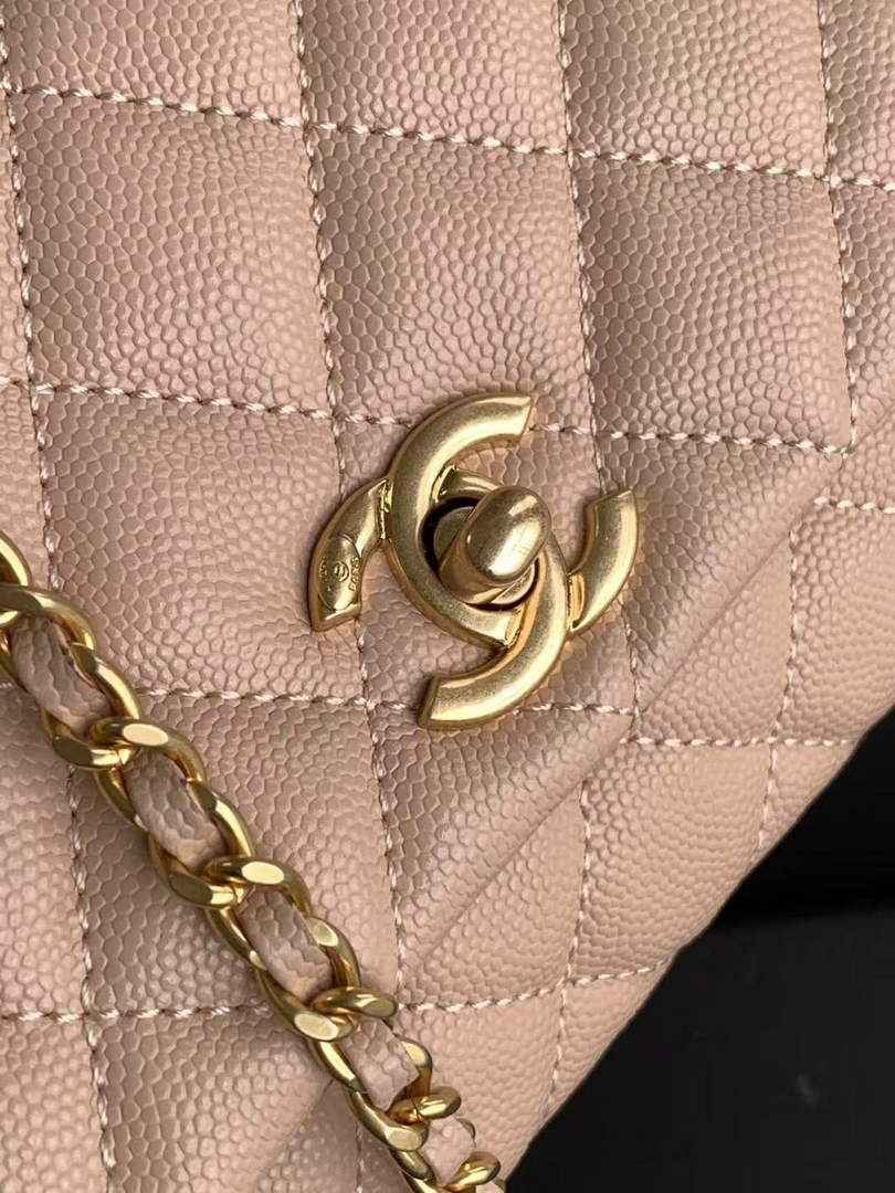 Chanel Mini Flap Bag with Top Handle AS2215 - Apricot Red Leather